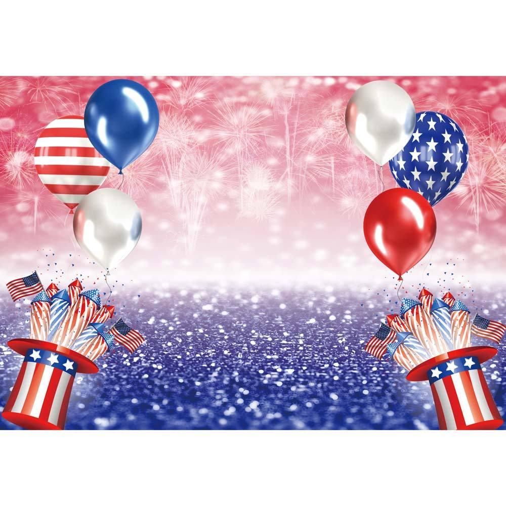 Allenjoy American Flag Balloons Fireworks  Independence Day Bokeh Backdrop - Allenjoystudio