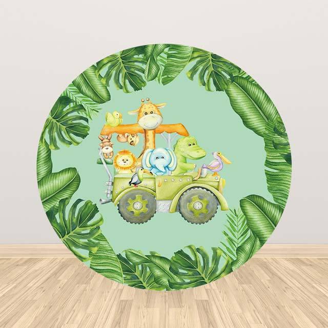 Allenjoy Jungle Cute Animals Round Backdrop Children Birthday Babyshower - Allenjoystudio