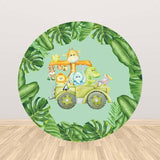 Allenjoy Jungle Cute Animals Round Backdrop Children Birthday Babyshower