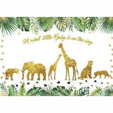 Allenjoy Jungle Golden Animal Tropical Palm Leaves Baby Shower Backdrop