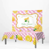 Allenjoy Lemon Pink Checkered Banner Tablecloth for Baby Shower - Allenjoystudio