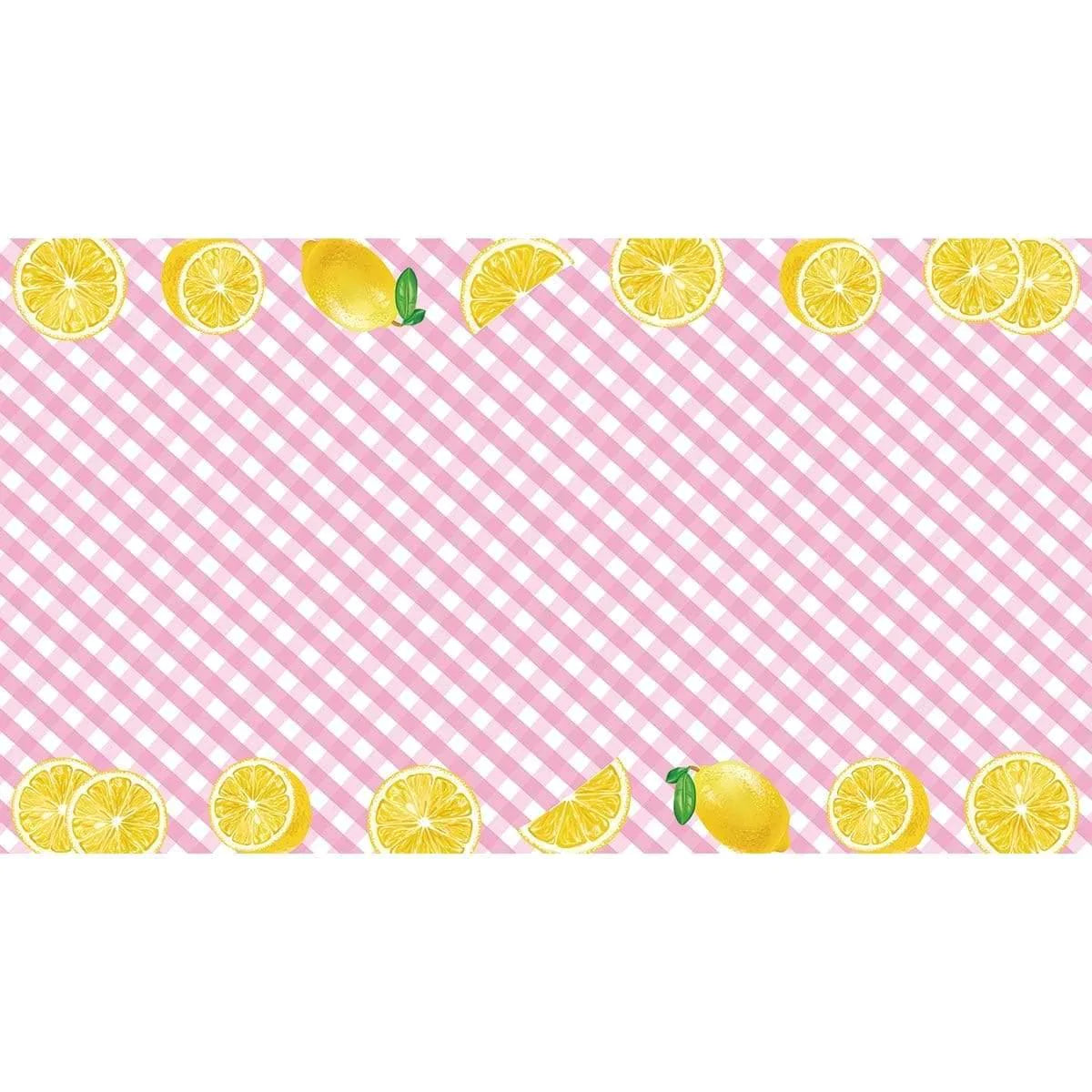 Allenjoy Lemon Pink Checkered Banner Tablecloth for Baby Shower - Allenjoystudio