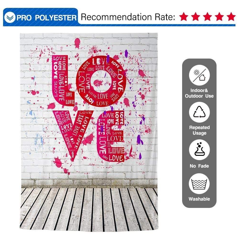 Allenjoy LOVE Graffiti White Brick Wall Wooden Floor Valentine Backdrop - Allenjoystudio