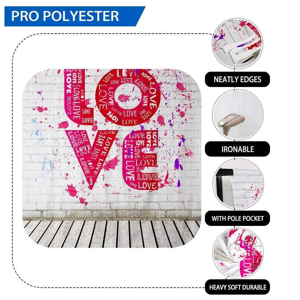 Allenjoy LOVE Graffiti White Brick Wall Wooden Floor Valentine Backdrop - Allenjoystudio