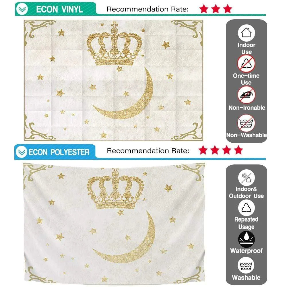 Allenjoy Marble Backdrop Golden Crown and Moon Twinkle Little Stars Old Cream Texture - Allenjoystudio