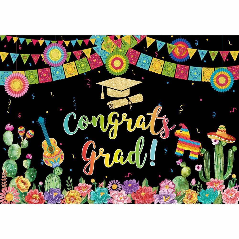 Allenjoy Mexican Floral Fiesta Graduation Backdrop - Allenjoystudio