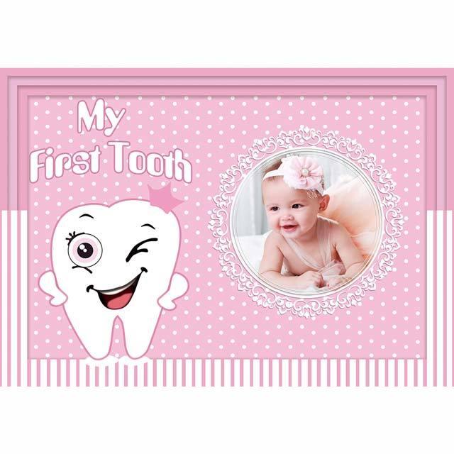 Allenjoy My First Tooth Pink Dost Backdrop for Girls - Allenjoystudio