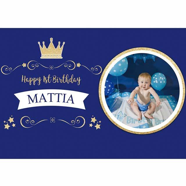 Allenjoy Navy Blue Custom Name and Photo Birthday Backdrop - Allenjoystudio