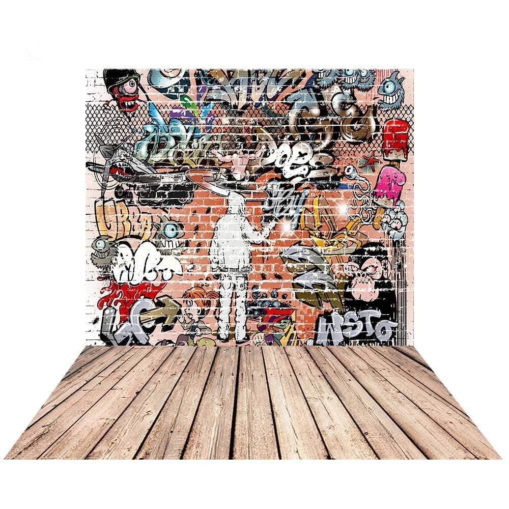 Allenjoy New Backdrop Cartoon Graffi Brick Wall Floor Cool for Children for Photostudio - Allenjoystudio