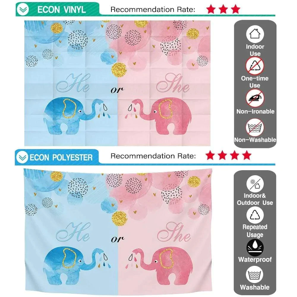 Allenjoy Gender Reveal He or She Elephant Ball Backdrop - Allenjoystudio