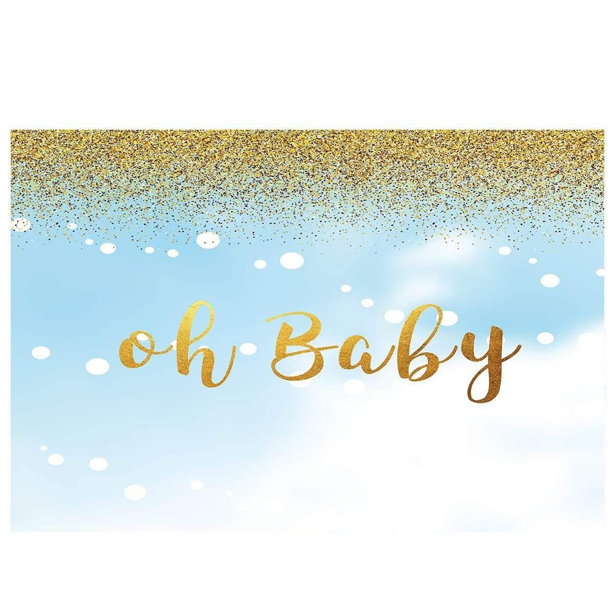 Allenjoy Oh Baby Pastel Blue with Glitter Golden Dot Backdrop - Allenjoystudio