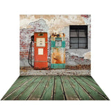 Allenjoy Fuel Tank Brick Wall Green Wood Floor Backdrop