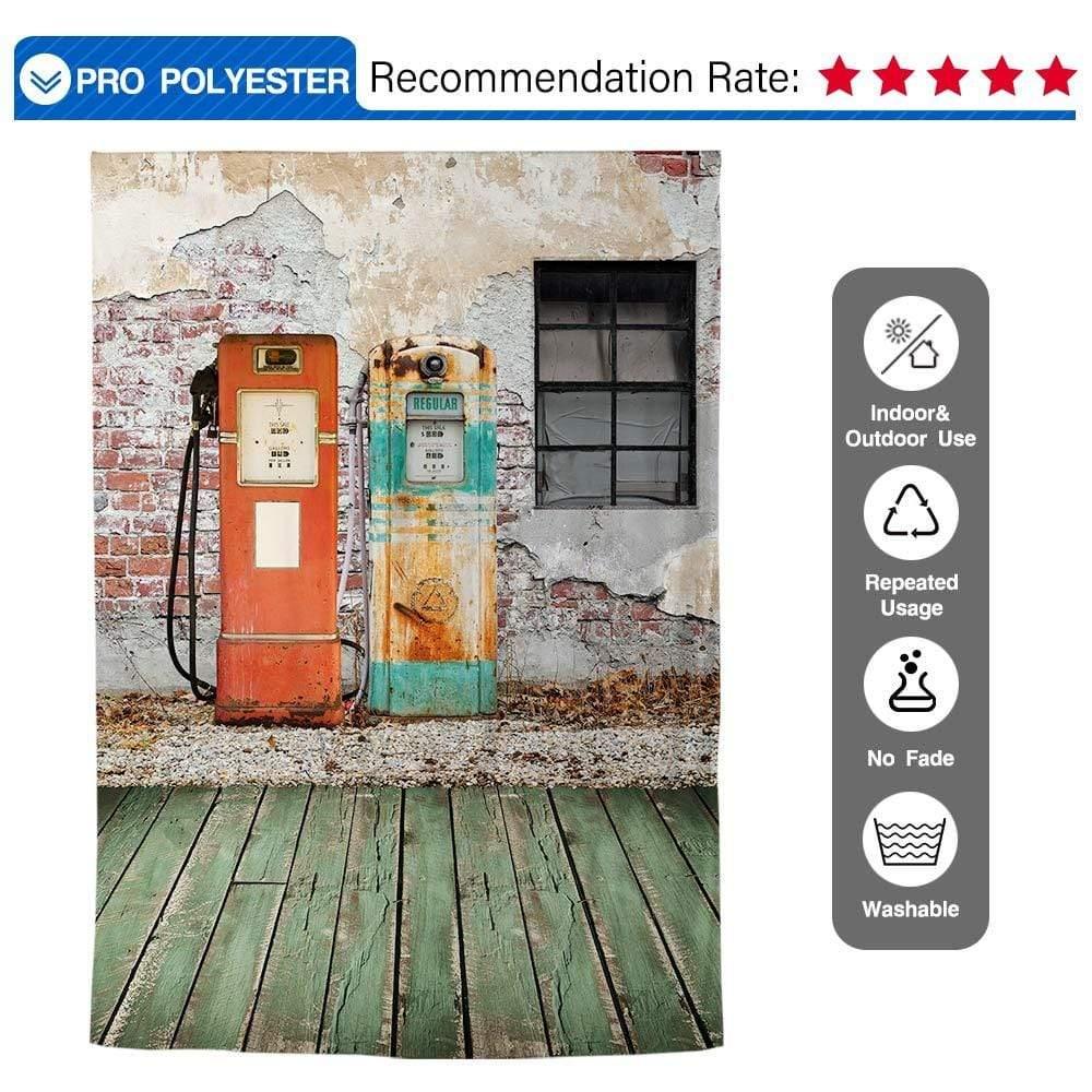 Allenjoy Fuel Tank Brick Wall Green Wood Floor Backdrop - Allenjoystudio