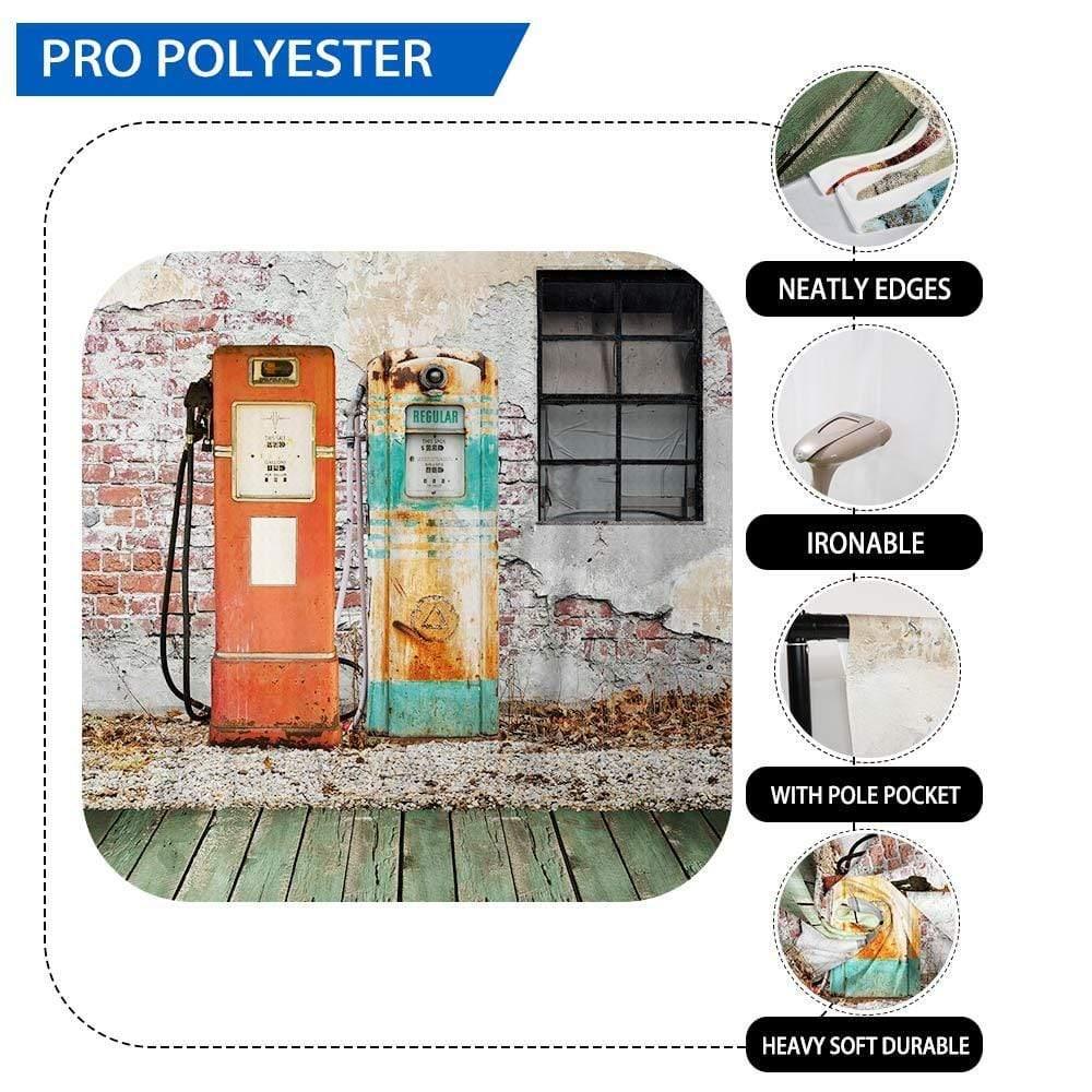 Allenjoy Fuel Tank Brick Wall Green Wood Floor Backdrop - Allenjoystudio