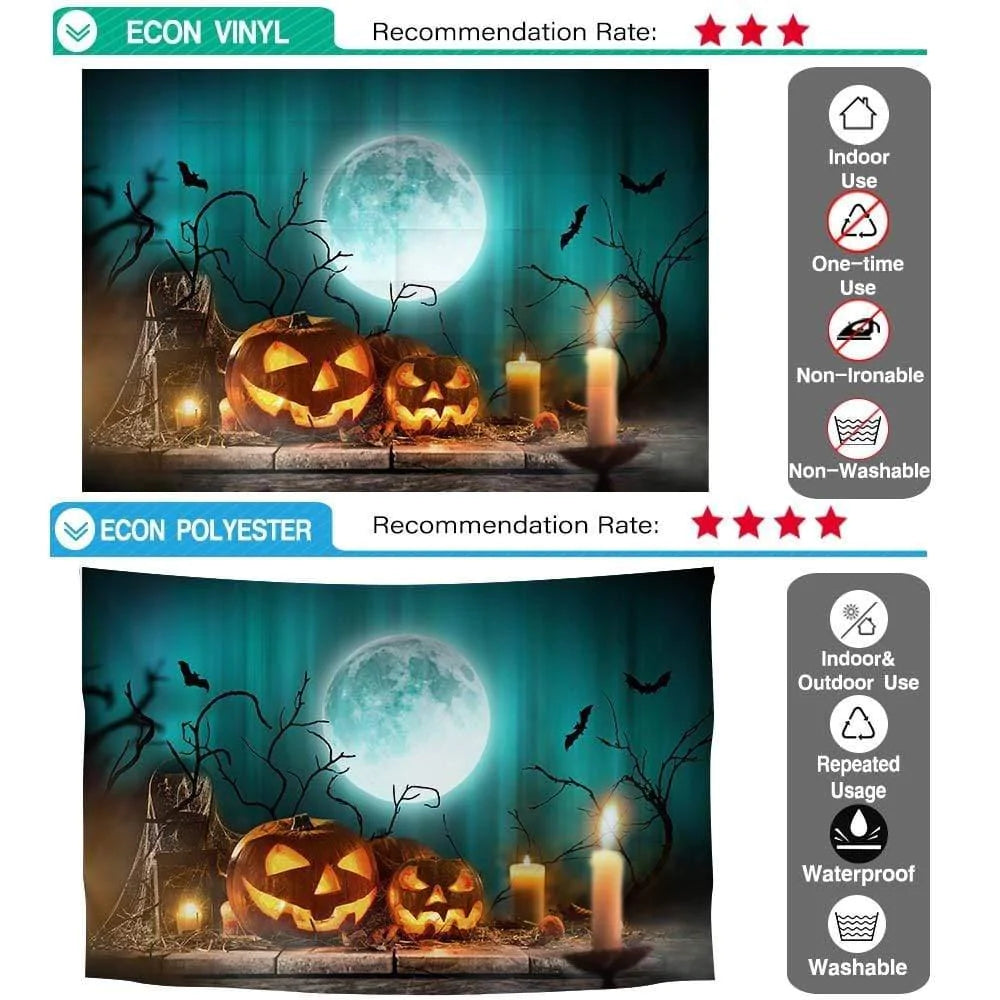 Allenjoy Pumpkin Lantern Moon Green Branch Bats Photography Backdrop - Allenjoystudio