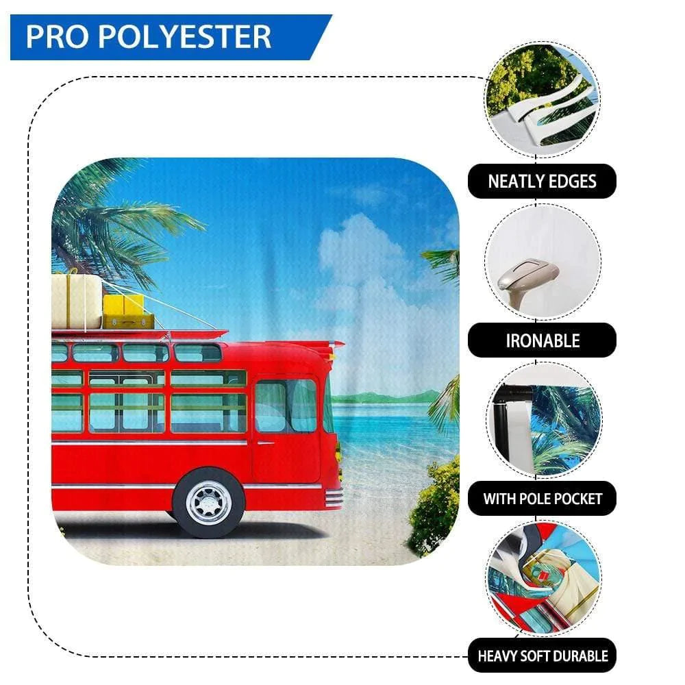 Allenjoy Summer Red Bus Sea Travel Backdrop - Allenjoystudio