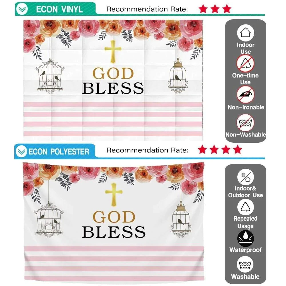 Allenjoy God Bless Rose Birdcage Pink Strips Communion Backdrop - Allenjoystudio