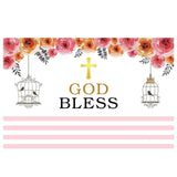 Allenjoy God Bless Rose Birdcage Pink Strips Communion Backdrop