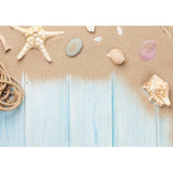 Allenjoy Summer Shells Light Blue Wooden Backdrop