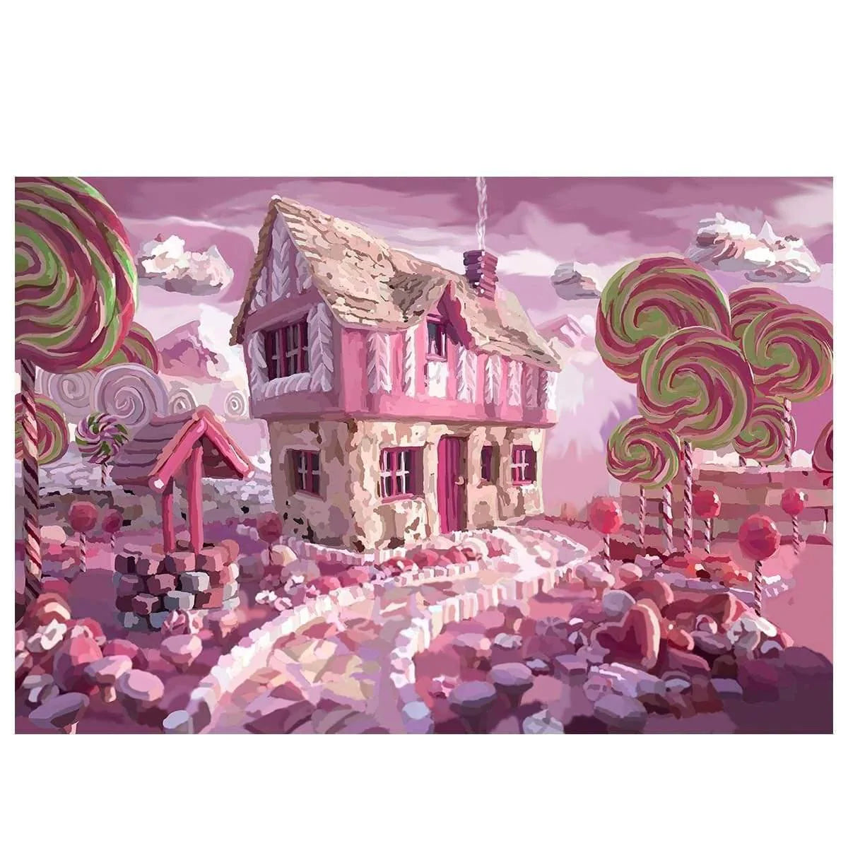 Allenjoy Photocall Pink Candy Backdrop Canvas House Lollipop Path for Baby Child Dessert - Allenjoystudio