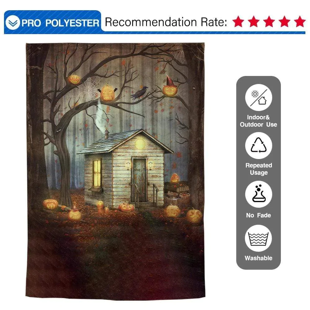 Allenjoy Halloween Pumpkin Wood House in Forest Scary Backdrop - Allenjoystudio