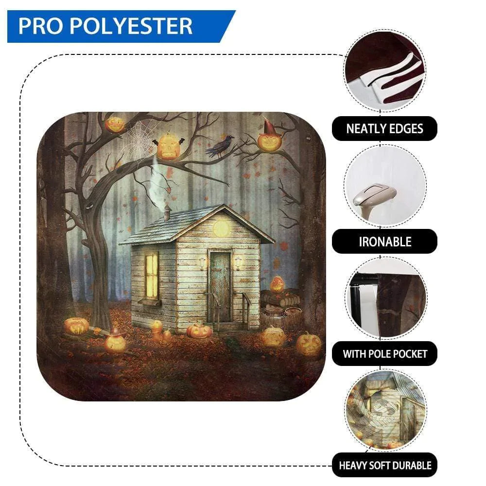 Allenjoy Halloween Pumpkin Wood House in Forest Scary Backdrop - Allenjoystudio