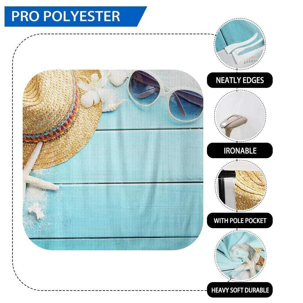 Allenjoy Summer Seastar Voyage Hat Shell Blue Wooden Backdrop - Allenjoystudio