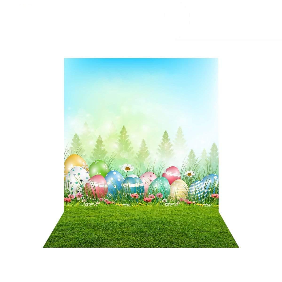 Allenjoy Easter eggs Grass Flowers Sunny Spring Background - Allenjoystudio