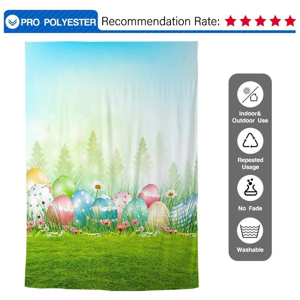 Allenjoy Easter eggs Grass Flowers Sunny Spring Background - Allenjoystudio