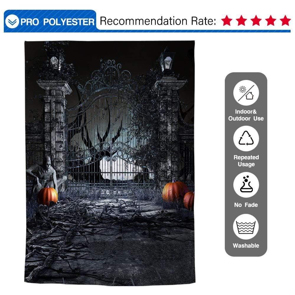 Allenjoy Halloween Pumpkin Door Zombie Cemetery Gate Backdrop - Allenjoystudio