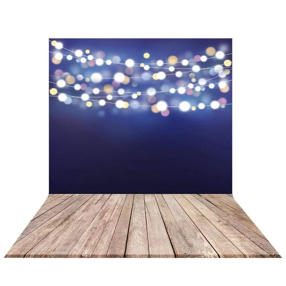 Allenjoy Bunches of Bokeh Dark Blue Background with Ginger Wood Floor - Allenjoystudio