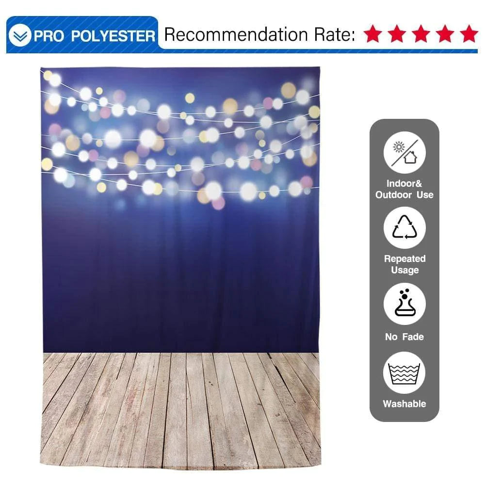 Allenjoy Bunches of Bokeh Dark Blue Background with Ginger Wood Floor - Allenjoystudio
