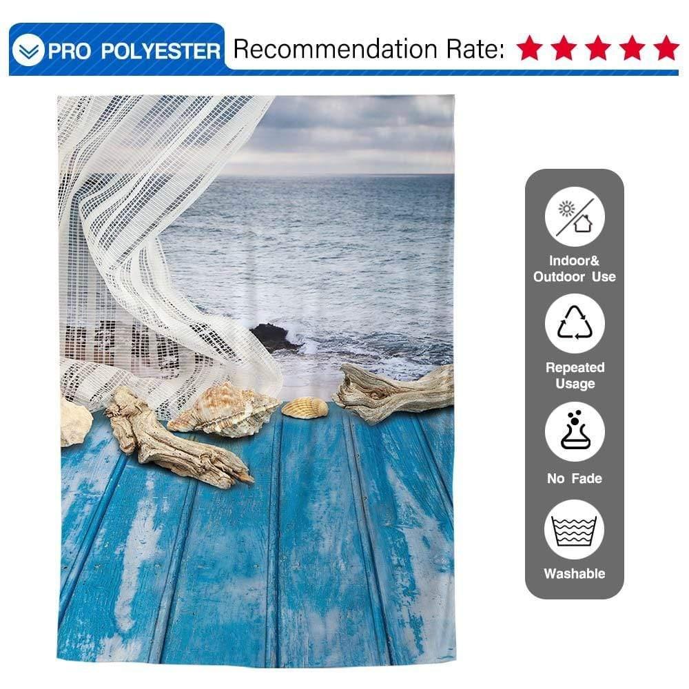 Allenjoy Summer Backdrop Sea Shells Blue Wood Floor Backdrop - Allenjoystudio