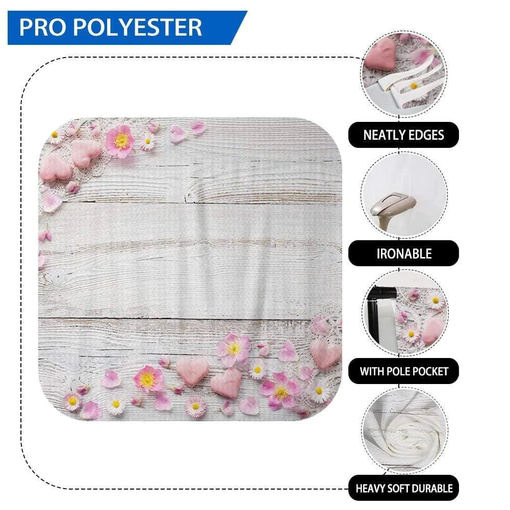 Allenjoy White Wood Backdrop with Pink Floral Heart - Allenjoystudio