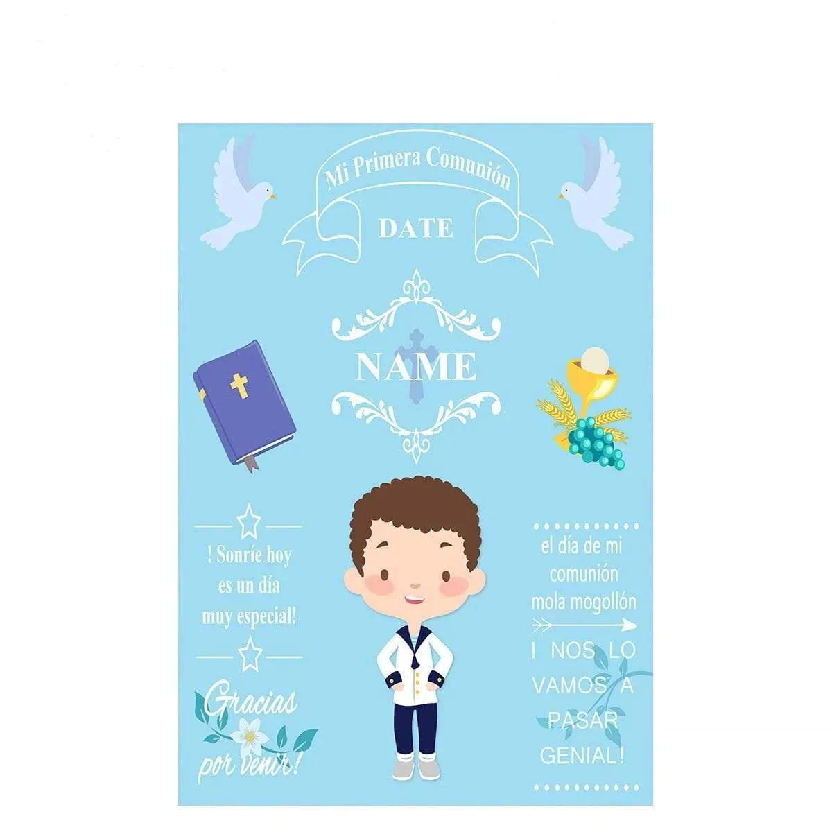 Allenjoy Little Boy My First Holy Communion Customize Blue Backdrop - Allenjoystudio