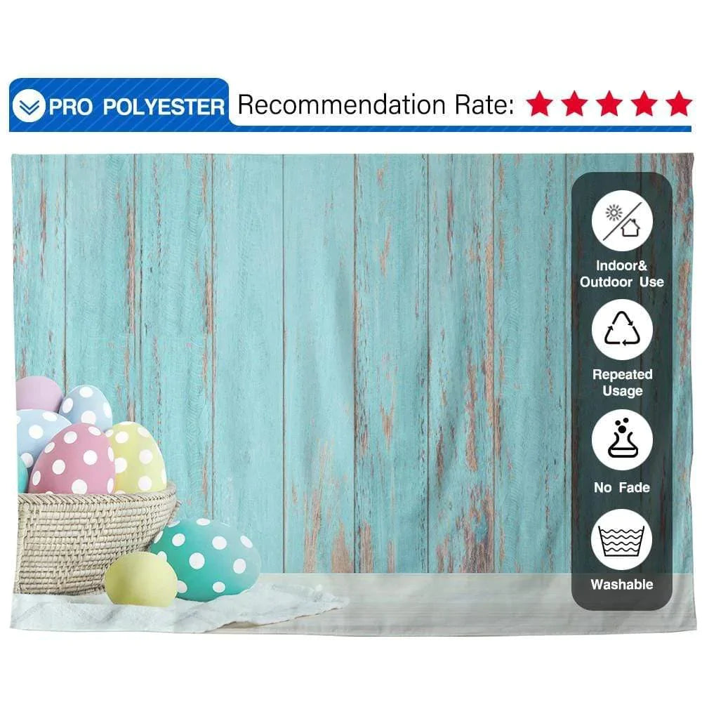 Allenjoy Easter Eggs In Basket Blue Wooden Wall Backdrop - Allenjoystudio