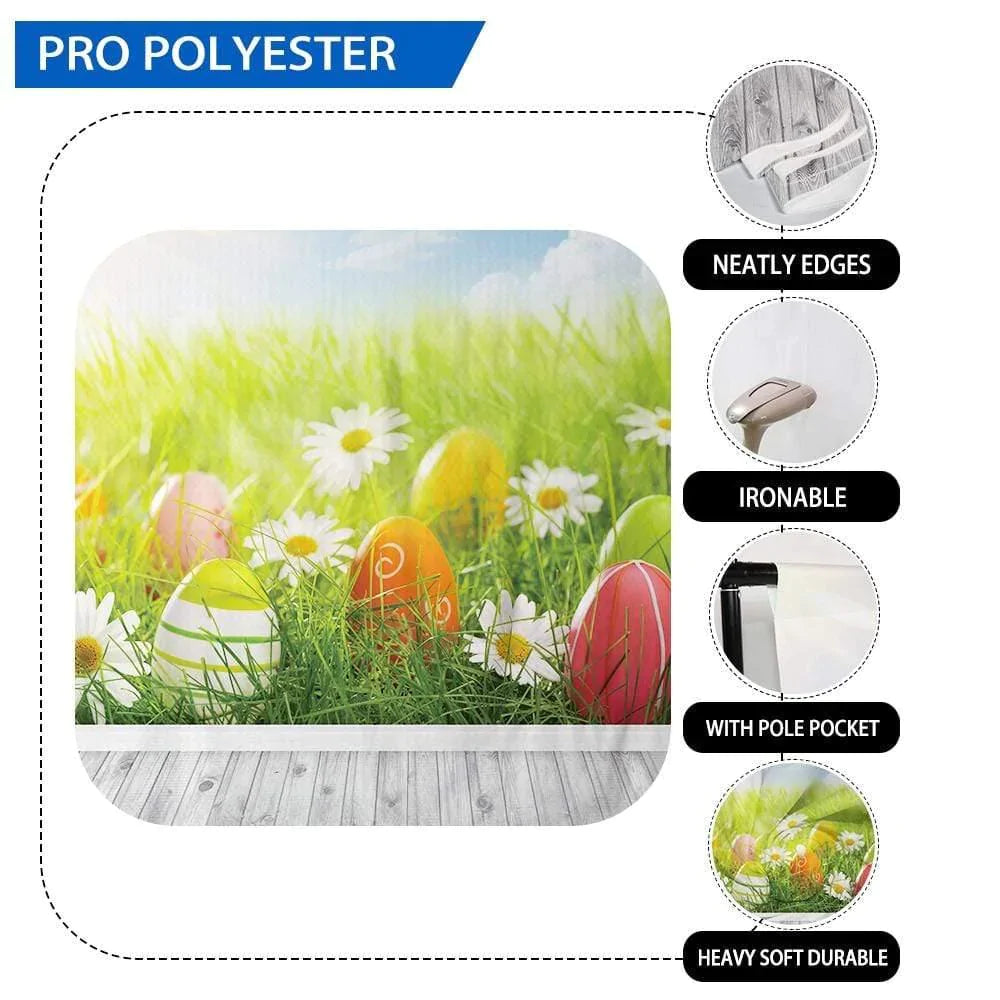 Allenjoy Easter Backdrops Sky Clouds Shine Flower Eggs Gray Wood Floor - Allenjoystudio