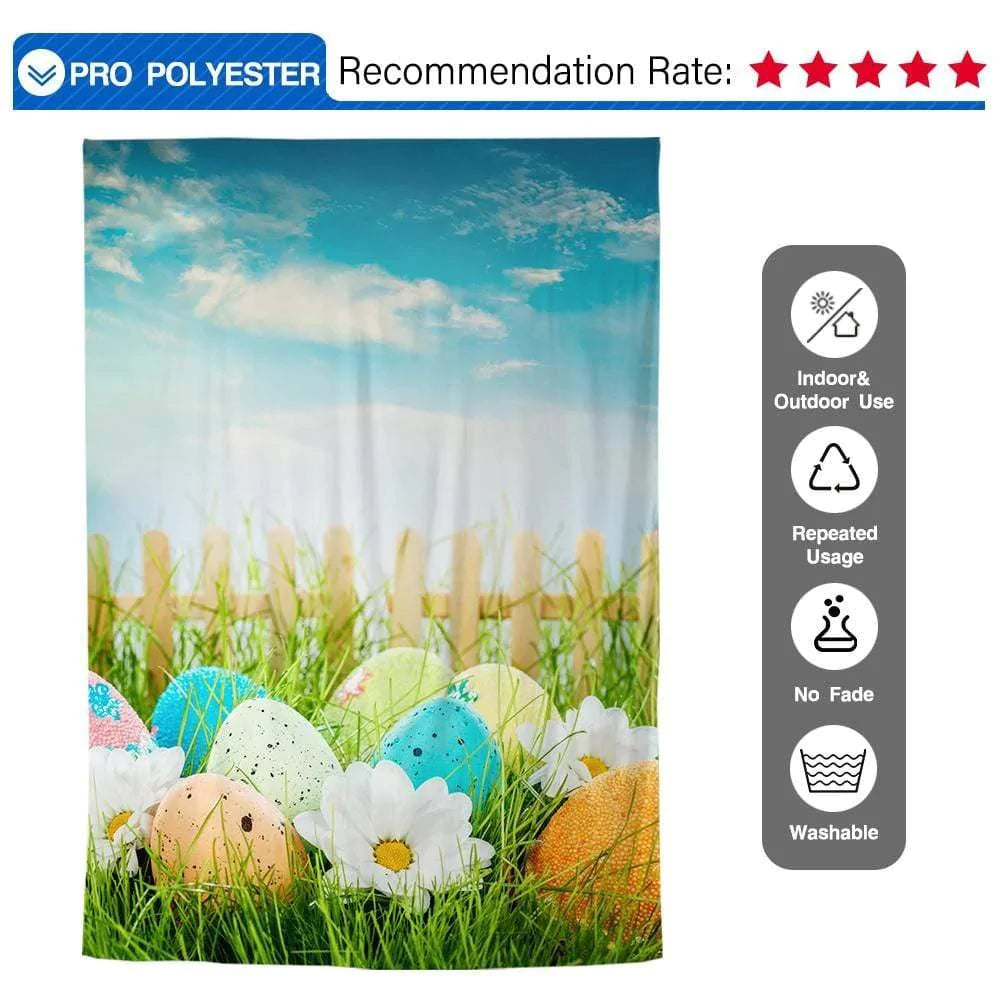 Allenjoy Easter Colorful Easter Eggs Fence Grass Spring Background - Allenjoystudio