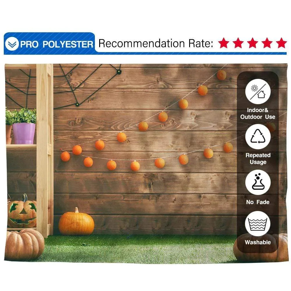 Allenjoy Halloween Wood Wall Pumpkin Spider Web Backdrop - Allenjoystudio