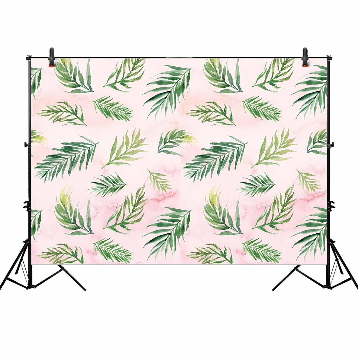 Allenjoy Pink Backdrop Oil Painting Green Leaves Decoration Photographic Background - Allenjoystudio