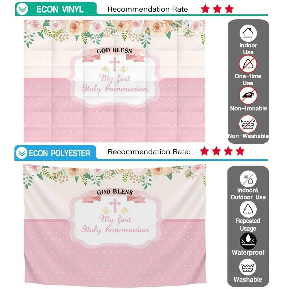 Allenjoy White Dots Flower Light Yellow and Pink Communion Backdrop - Allenjoystudio