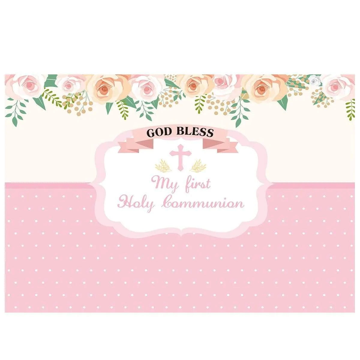 Allenjoy White Dots Flower Light Yellow and Pink Communion Backdrop - Allenjoystudio