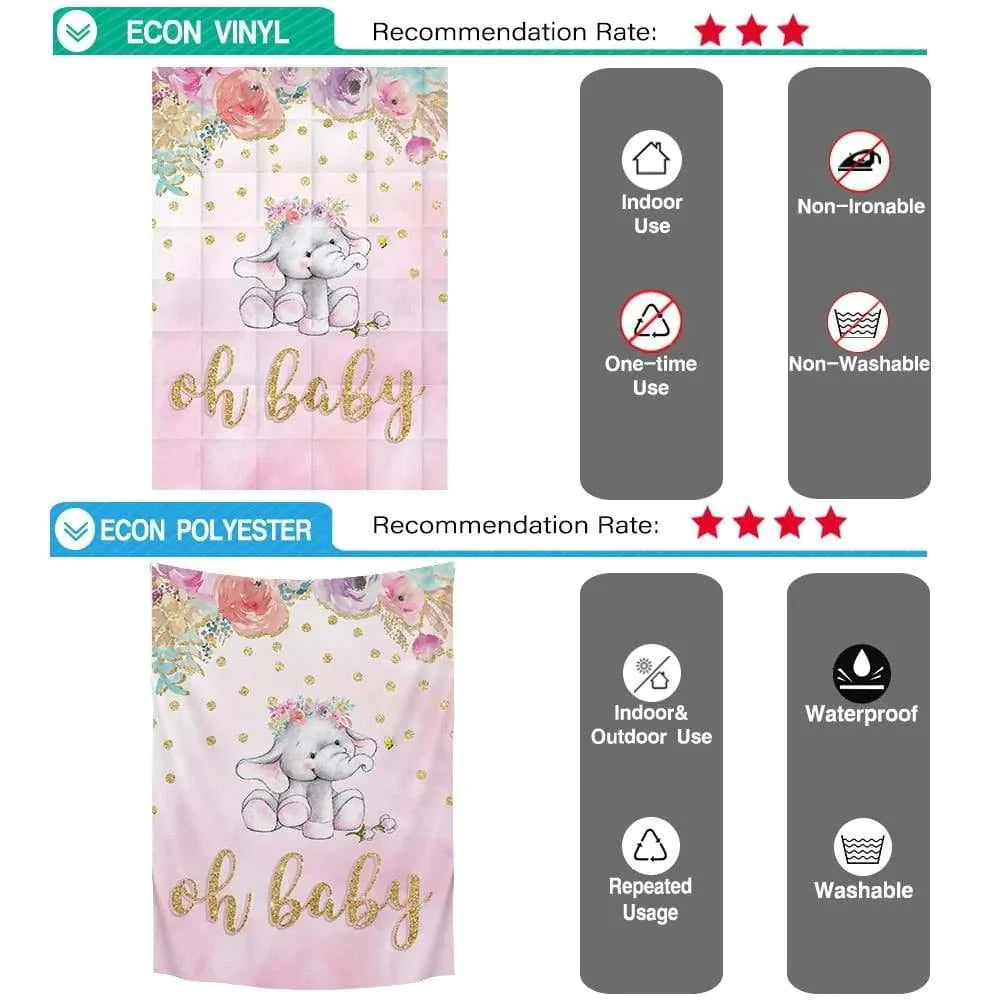 Allenjoy Oh Baby Elephant Golden Dots Flroal Backdrop - Allenjoystudio