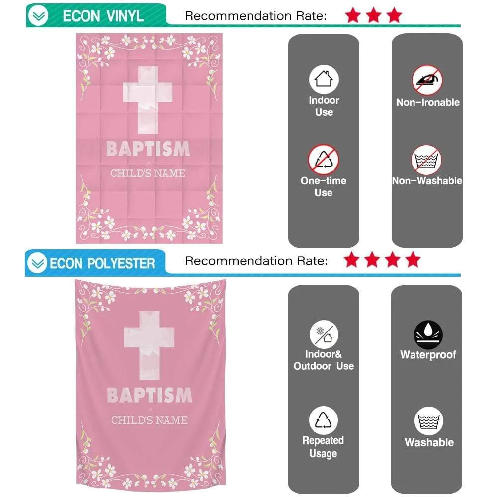 Allenjoy Pink Baptism Backdrop with White Flower  Custom Name for Girls - Allenjoystudio