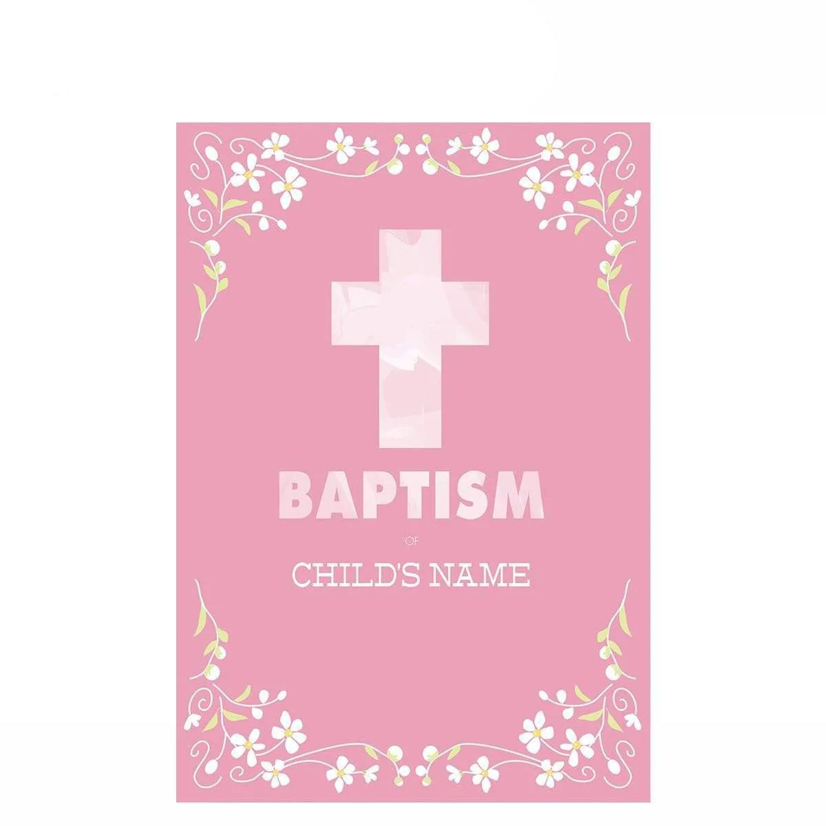 Allenjoy Pink Baptism Backdrop with White Flower  Custom Name for Girls - Allenjoystudio