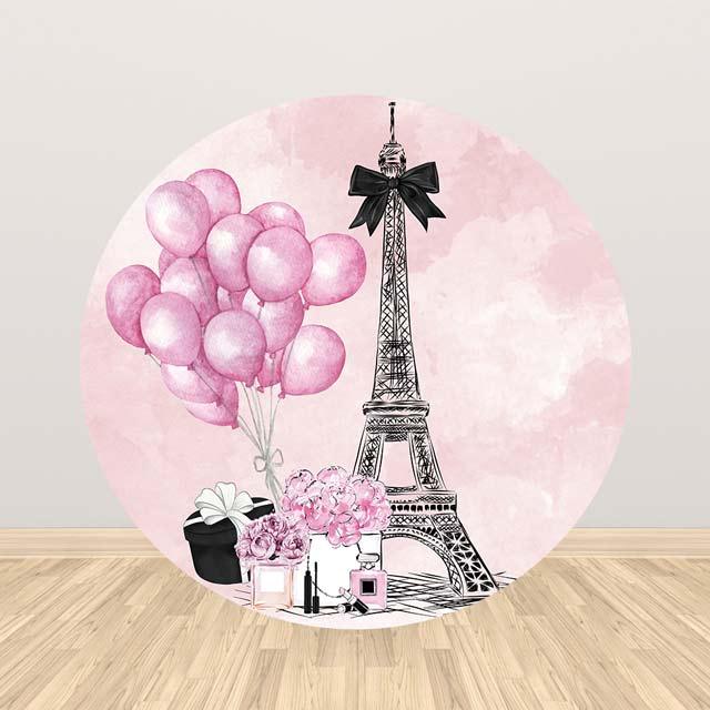 Allenjoy Pink Paris Balloon Round Backdrop for Girls - Allenjoystudio