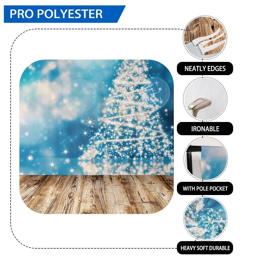 Allenjoy Blue Bokeh Christmas Tree Backdrop with Wood Floor - Allenjoystudio