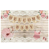 Allenjoy WELCOME BABY Pink Baby Carriage Vintage Ginger Wood Backdrop - Allenjoystudio