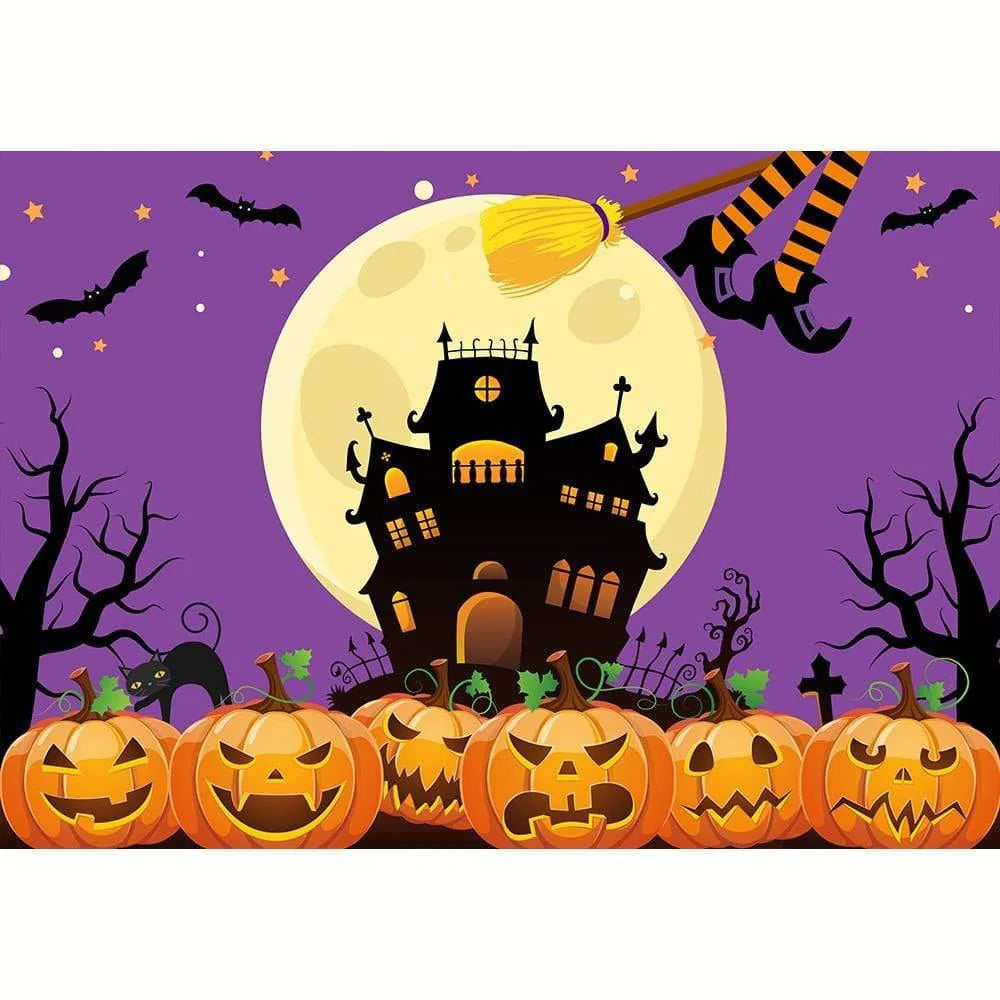 Allenjoy Purple Halloween Bats Star Witch Castle Backdrop - Allenjoystudio