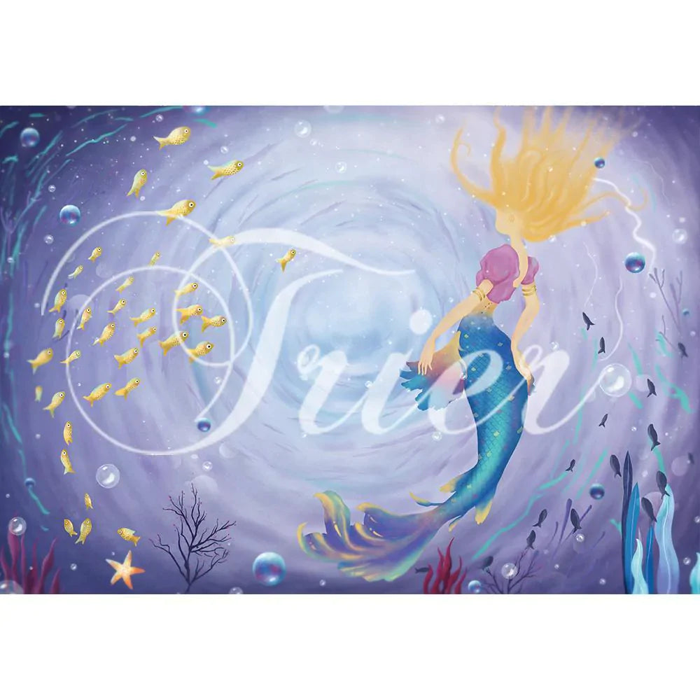 Allenjoy Purple Mermaid Under the Sea Hand Painted Backdrop for Baby Shower Girls - Allenjoystudio